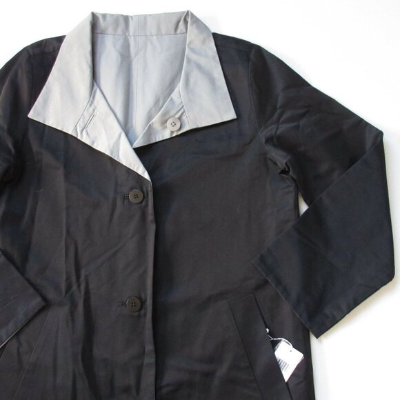 NWT Eileen Fisher Cotton Nylon Reversible Stand Collar in Black Gray Coat PP - Picture 3 of 6